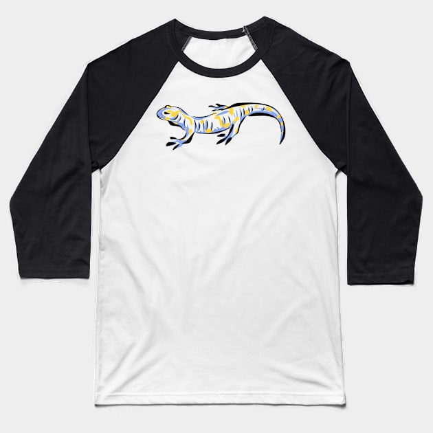 Spotted Salamander Blue Yellow Lizard Baseball T-Shirt by Griffelkinn